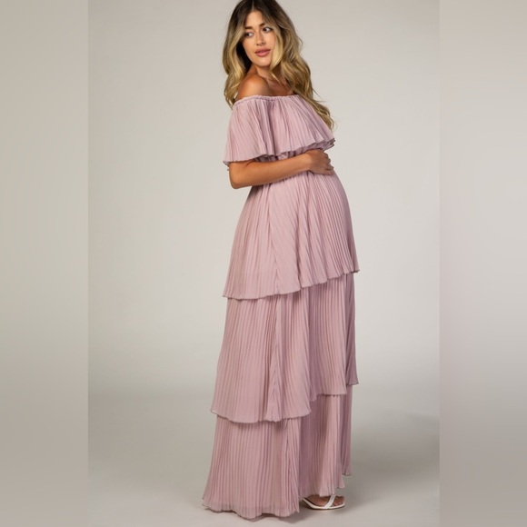 Pinkblush pleated tiered off the shoulder maxi dress nwot - Picture 2 of 12
